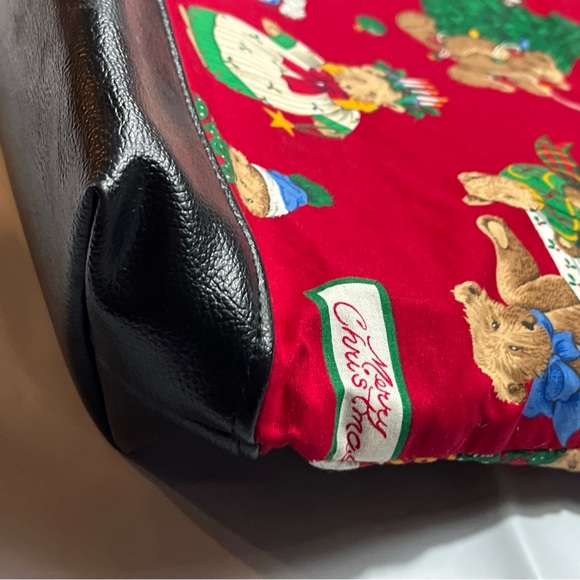 Christmas Teddy BEAR TOTE BAG RED Green cotton Tree gift Santa holiday 13”x19” - Picture 15 of 16